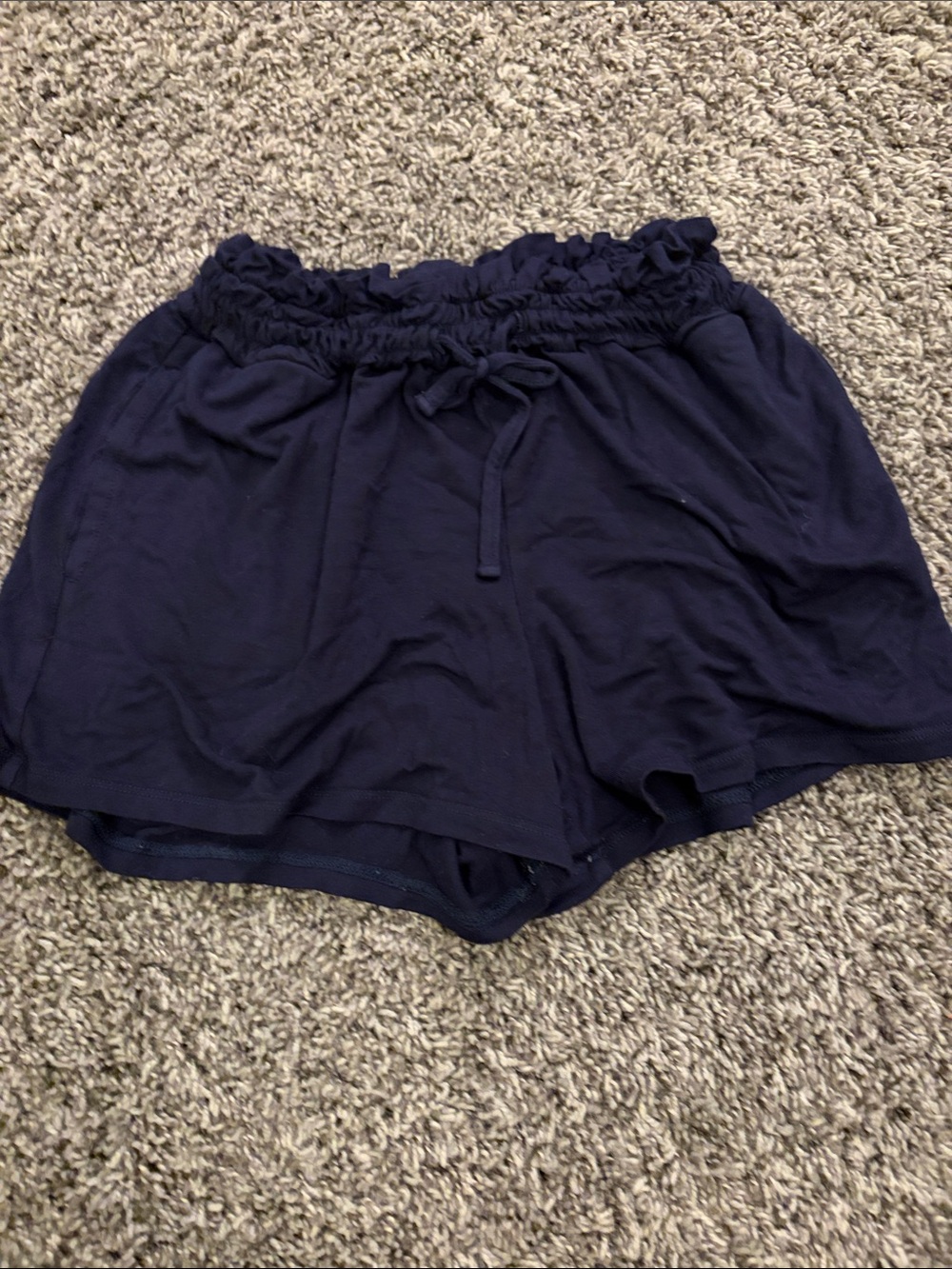 Girls' Navy Elastic Paperbag Waist Shorts with Drawstring
